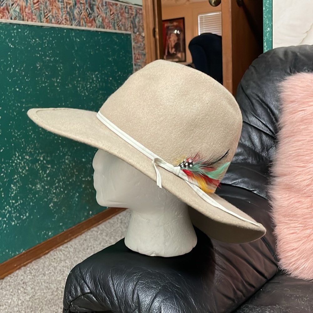 Vintage Wool Felt Hat with Colorful Feather Accent